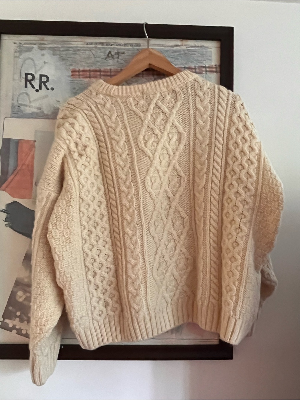 SOLD Scottish 100% Wool Handknit Cable Fisherman's Boxy Relaxed Chunky Sweater L - Picture 4 of 7